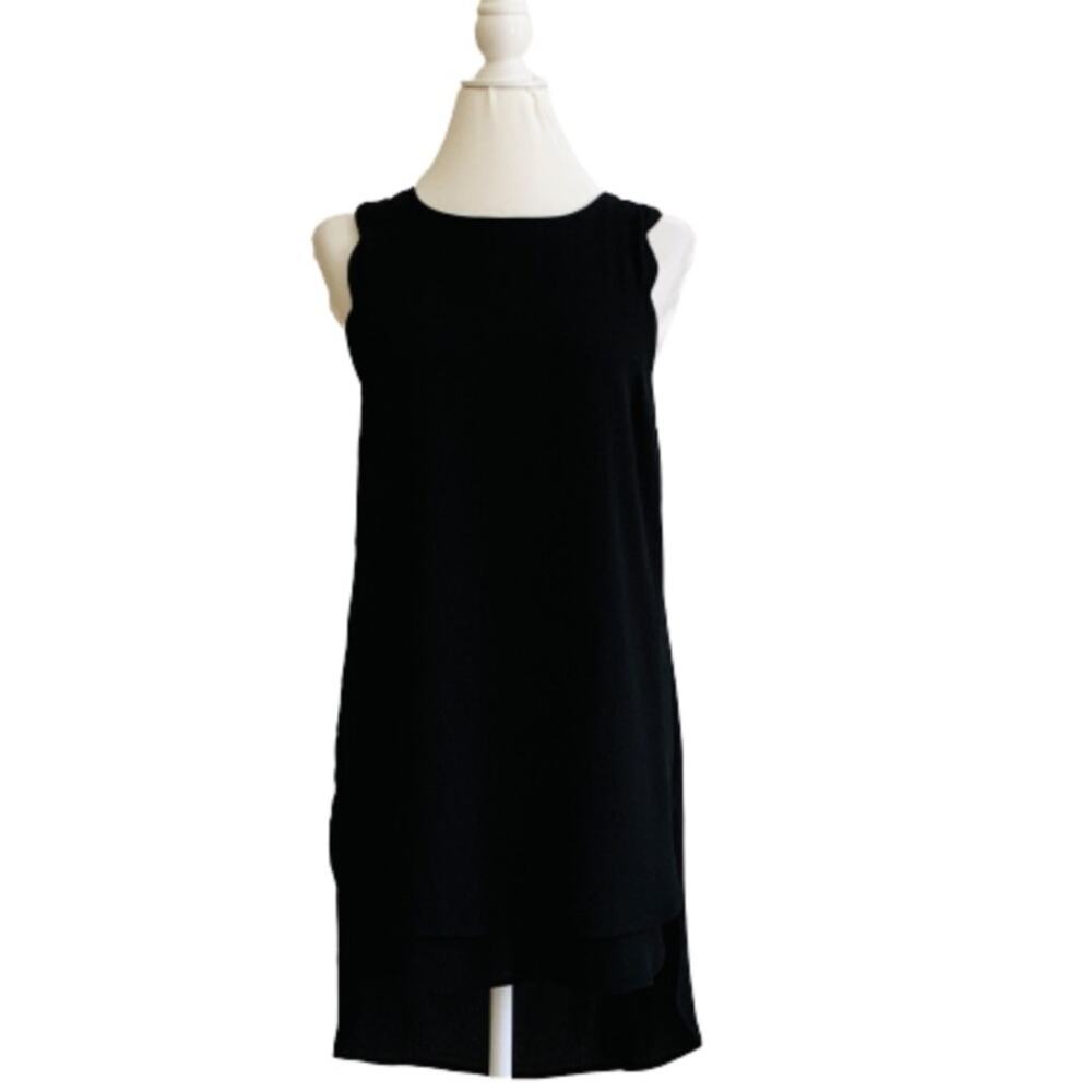 Monteau Dress LBD Black Sleeveless High Low Hem Open Draped Back Dress Small